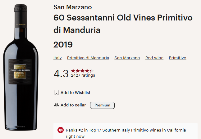 San Marzano 2020 Primitivo di Manduria Old Vines Sessantanni