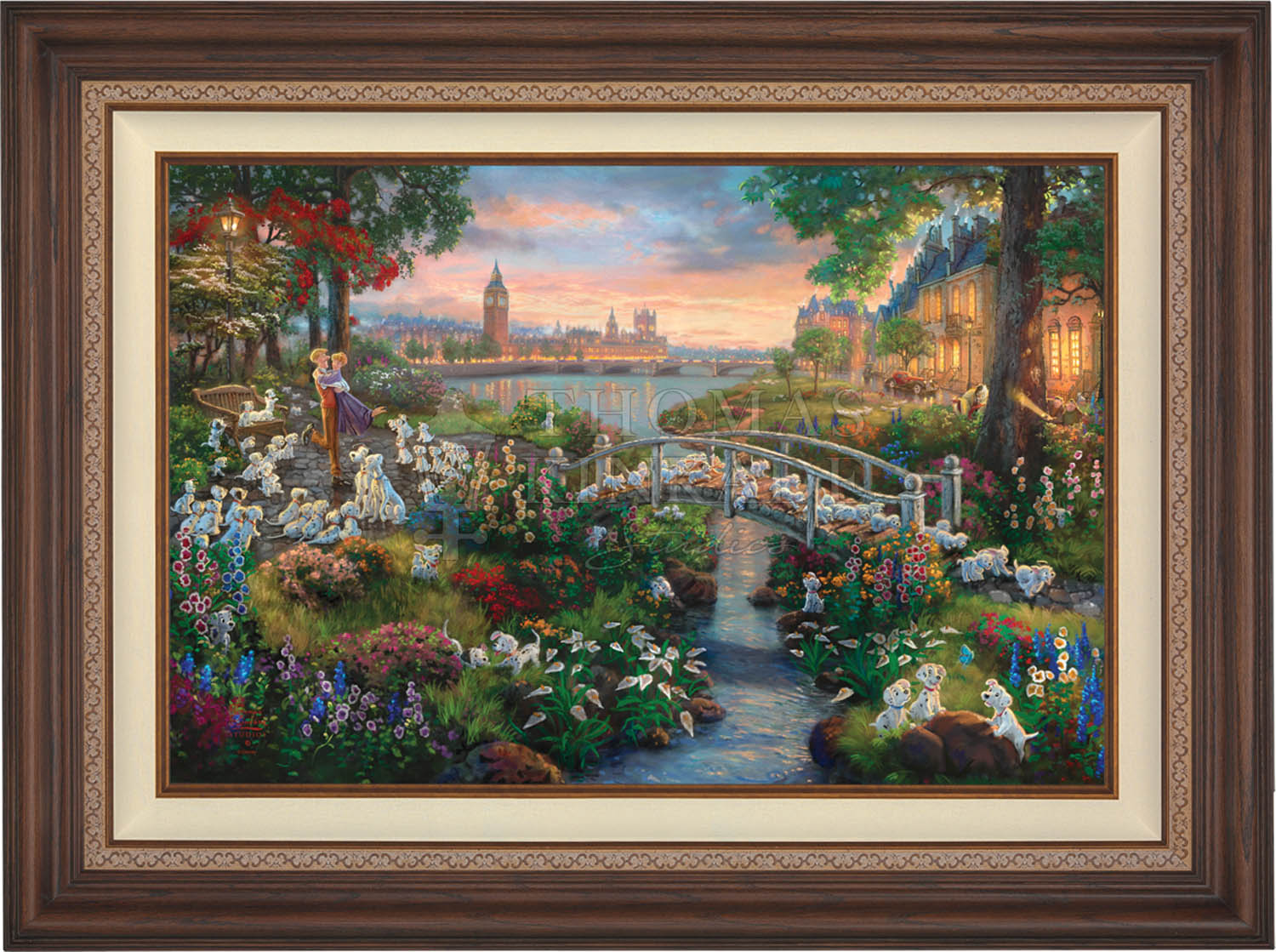 Thomas Kinkade 油彩画ディズニー わんわん物語 55×45×5cm Thomas