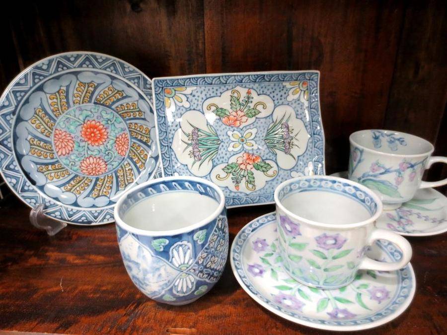 五代 佐藤走波 七十五才 染錦木蓮文カップ＆ソーサー コレクター放出品