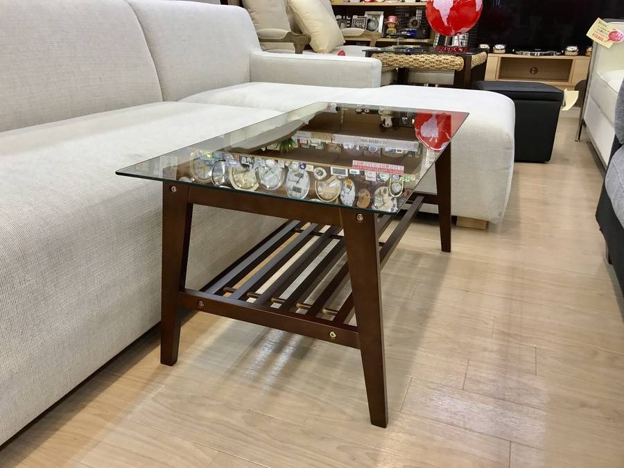 B-Company ビーカンパニー ローテーブル 木製 ガラステーブル