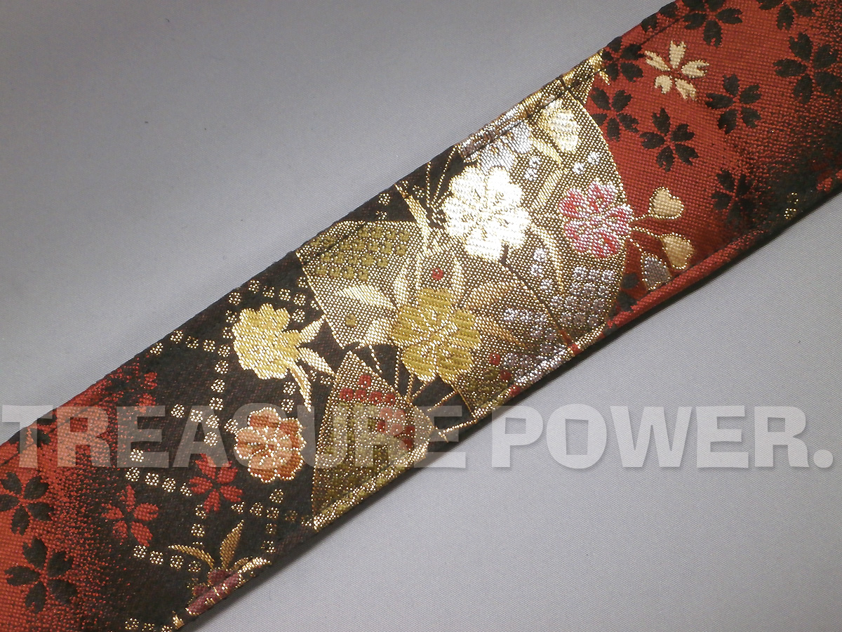 京都 西陣織り 和柄ギターストラップ 波文様 / 白 金襴生地 着物 京都