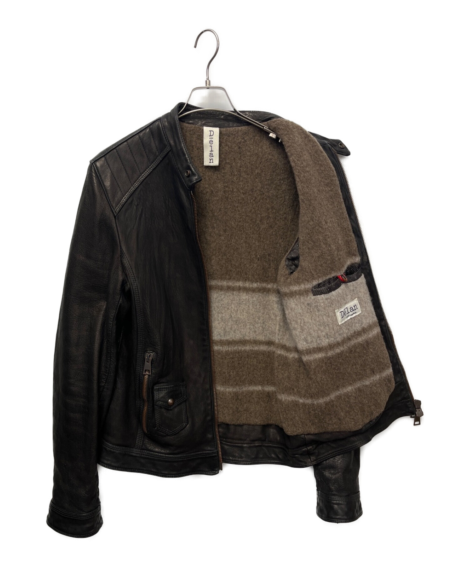 良品 Delan デラン レザー シングルライダースジャケット 42 グレー系
