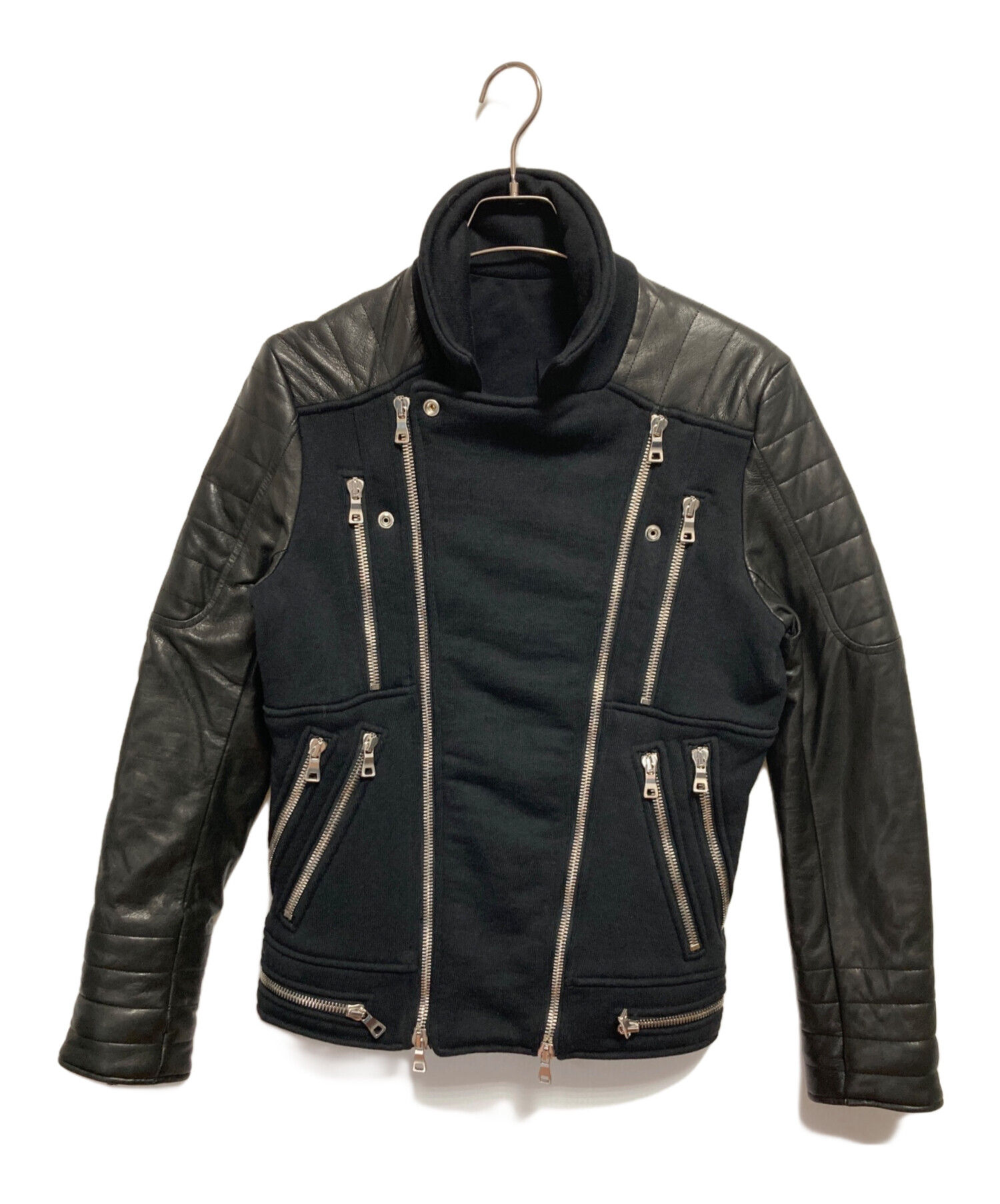 中古・古着通販】BALMAIN (バルマン) レザー切替ライダースジャケット