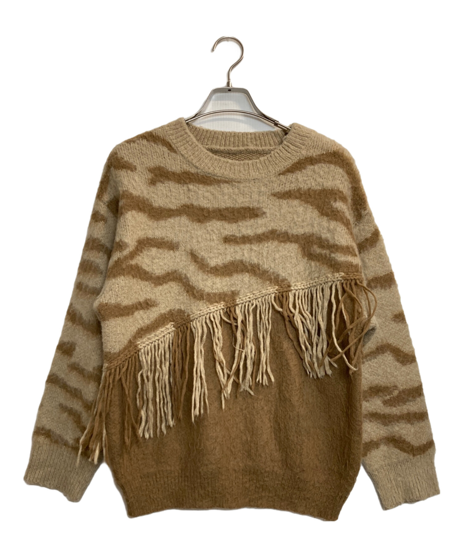 中古・古着通販】AMERI (アメリ) FRINGE ZEBRA KNIT ベージュ サイズ:F