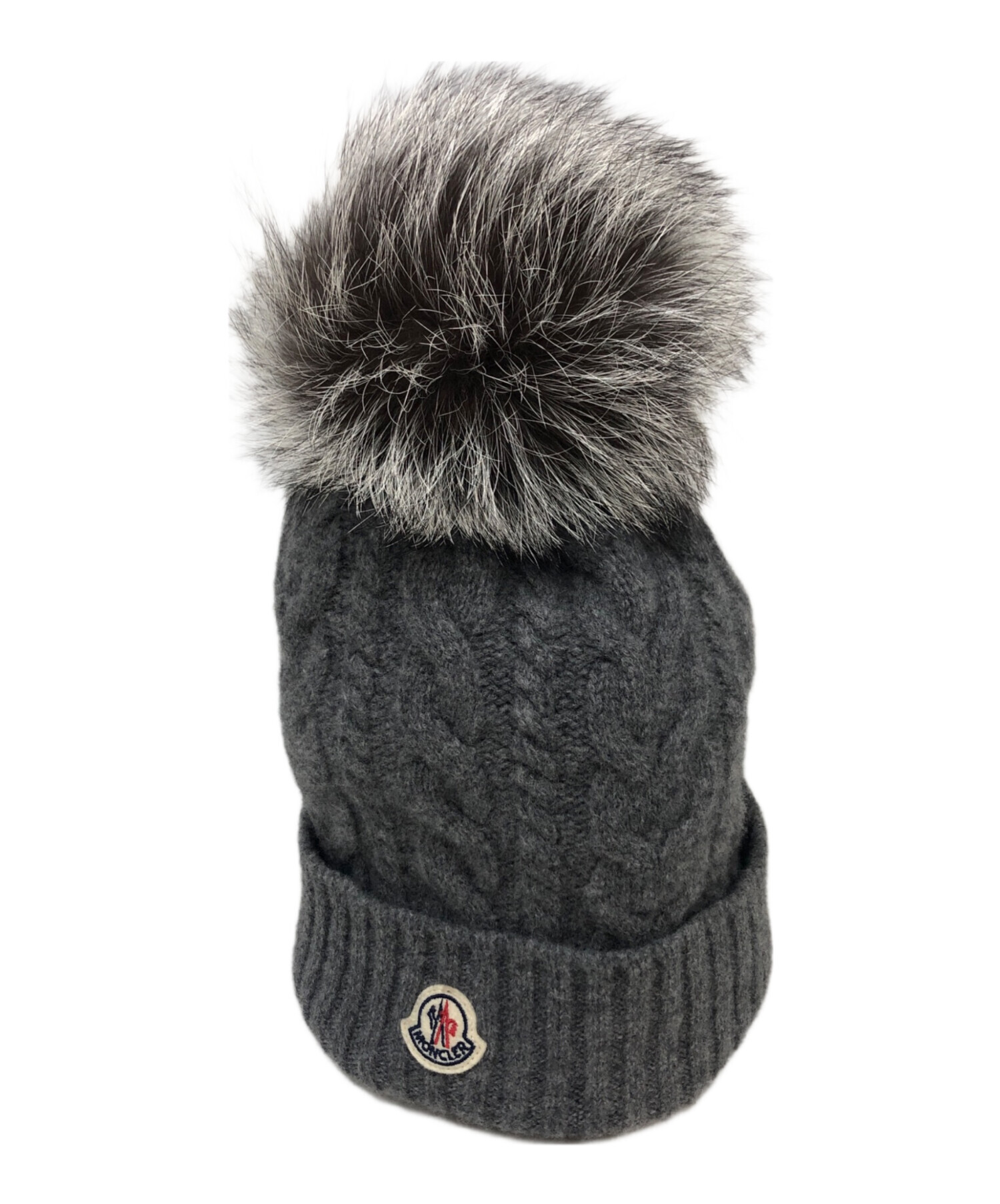 中古・古着通販】MONCLER (モンクレール) ロゴパッチニット帽 グレー