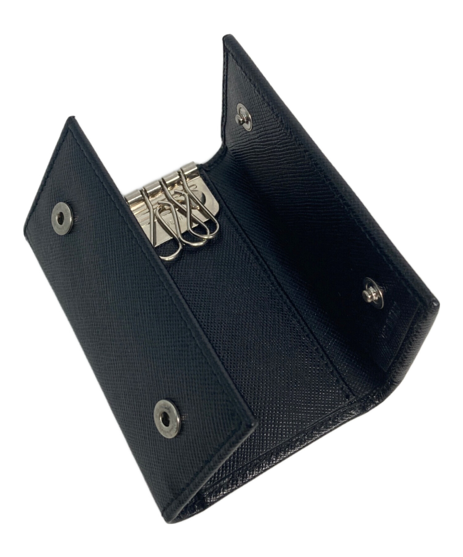 最高 PRADA プラダ キーケース 6連 ブラック 黒 サフィアーノ