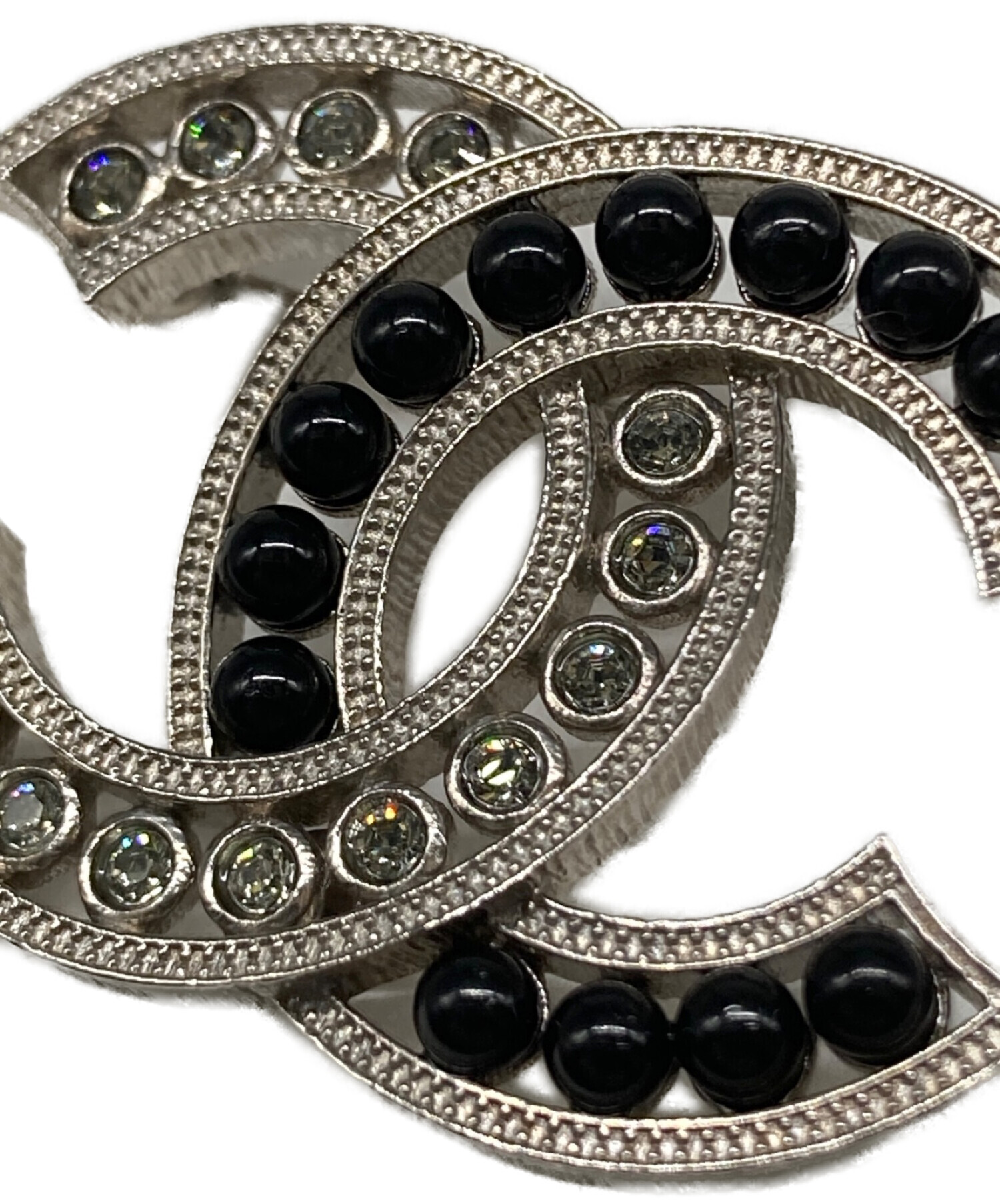 CHANEL ダブルCロゴ アウトレット ブローチ シルバー