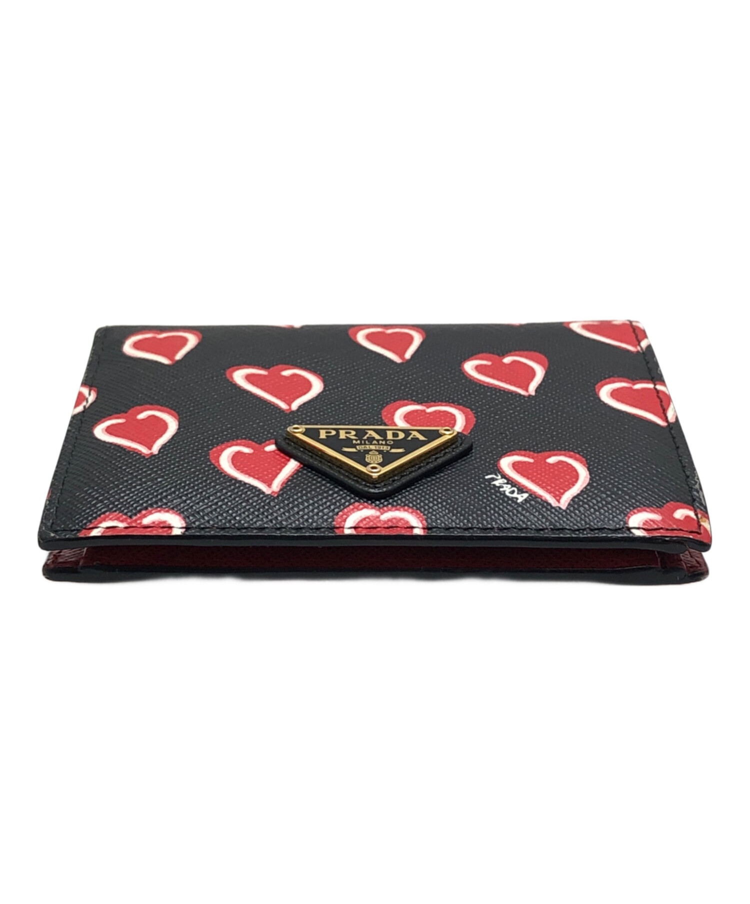 中古・古着通販】PRADA (プラダ) ハートモチーフ2つ折り財布 ブラック