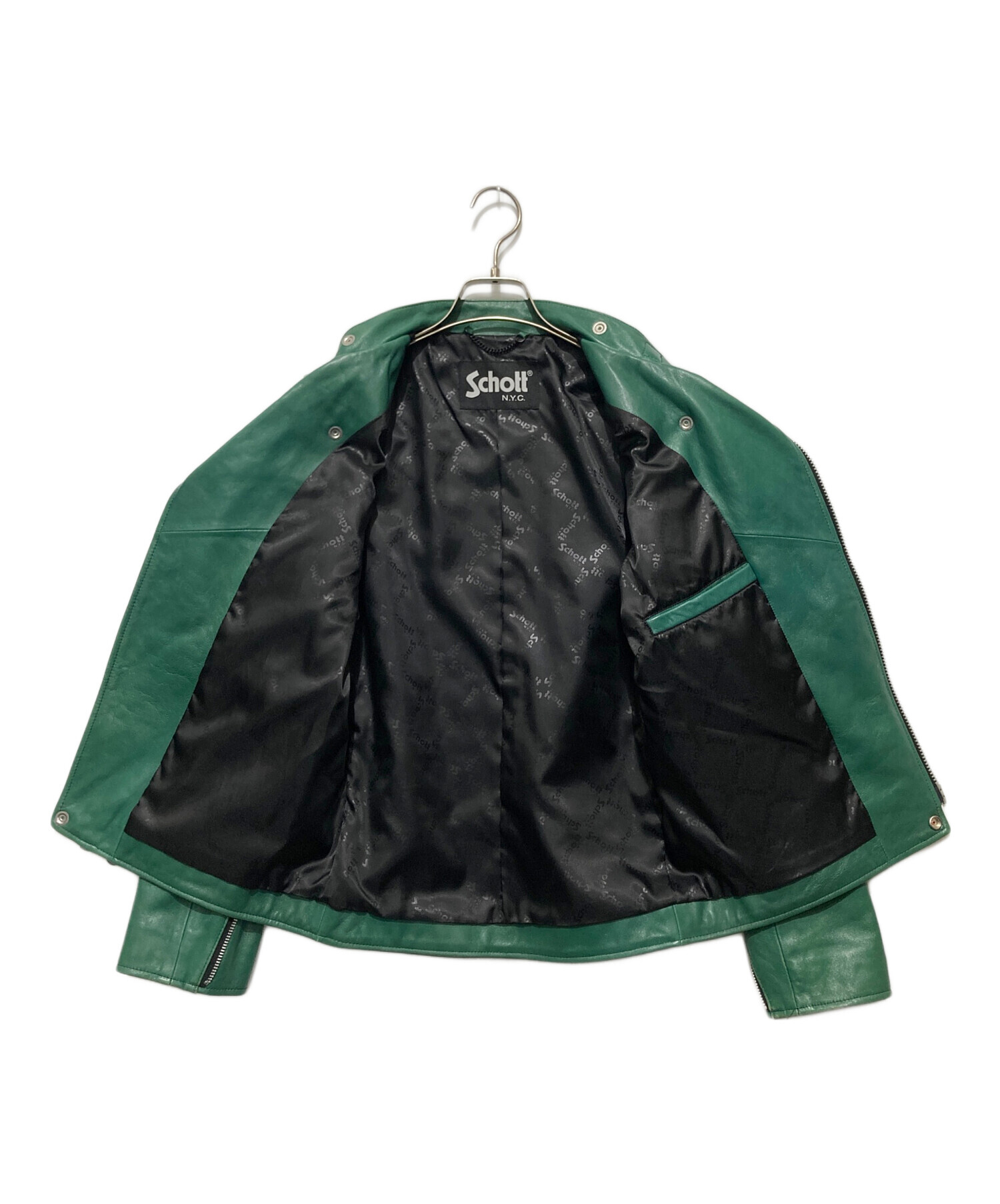 ヒステリックグラマー シングルライダースジャケット グリーン S 羊