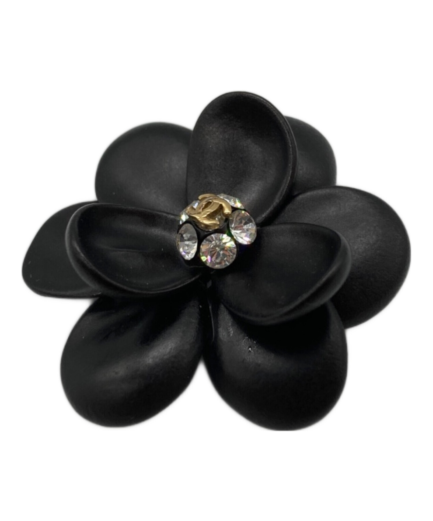 希少◇CHANEL◇シャネル カメリア コサージュ ブローチ 黒 ココマーク