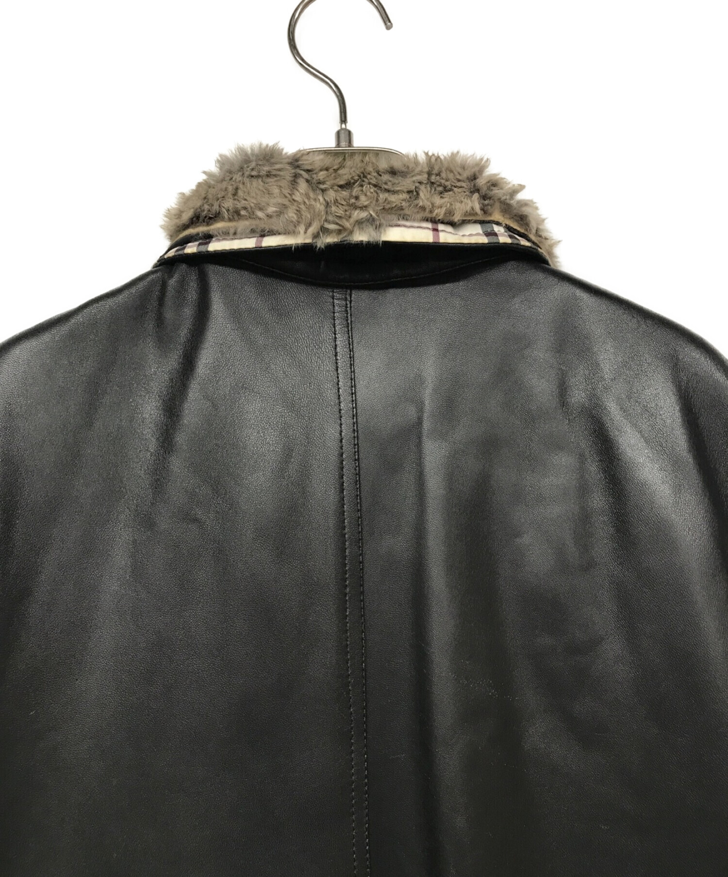 バーバリー ブラックレーベル レザージャケット ファー付き羊革 ブラウン L