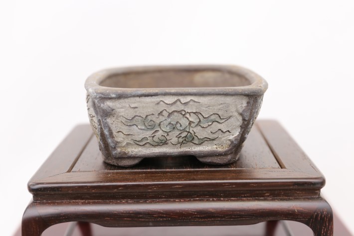 003.【浅井茶山作】龍翁陶器/変型鉢/盆栽鉢/木箱付き 003.【浅井