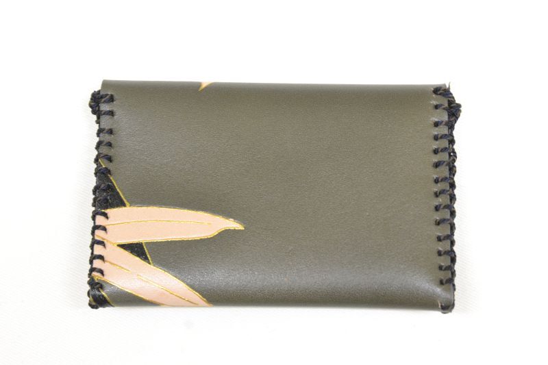 染工房 正茂 |手描友禅 レザー 名刺入れ 笹 灰