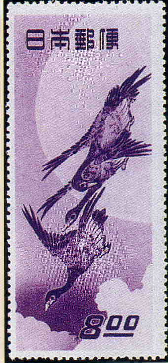 銭単位切手 月に雁5枚シート(記念印付き) レア 月に雁