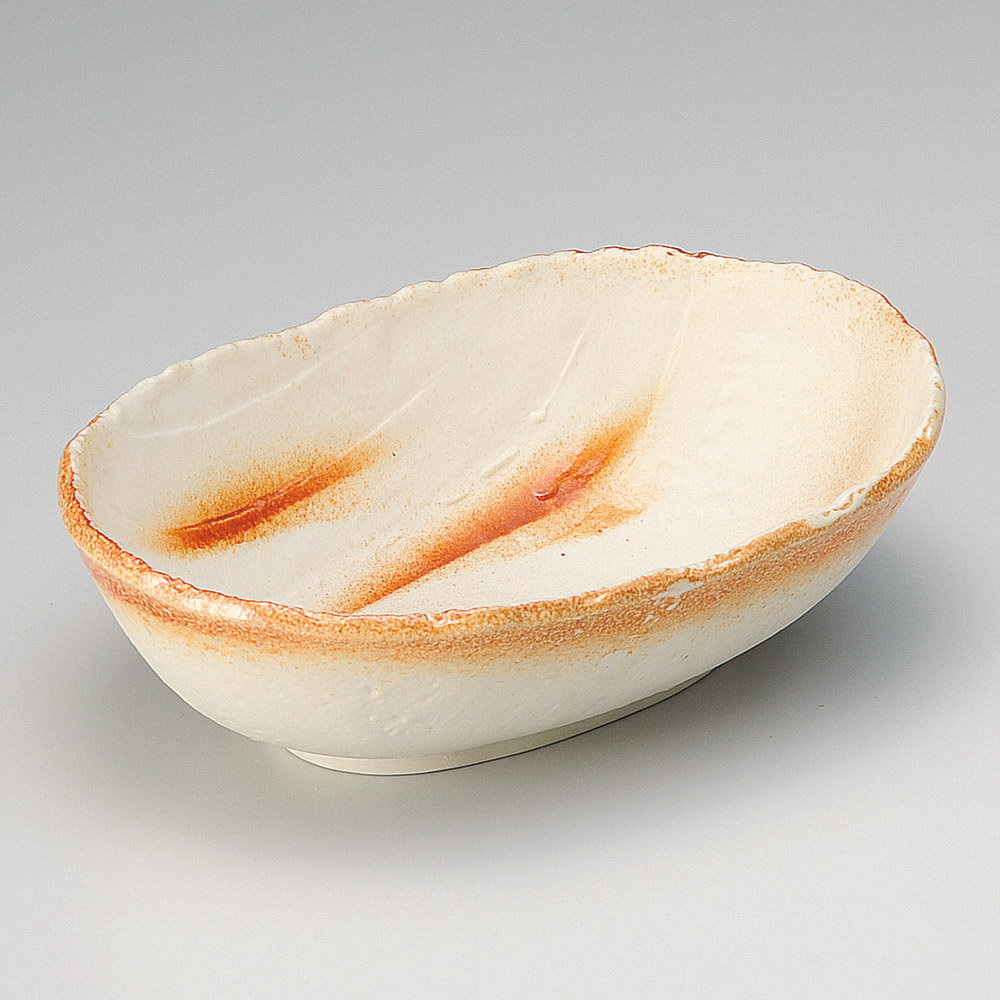 高雄香葉 白釉切脚楕円鉢 【公式通販】