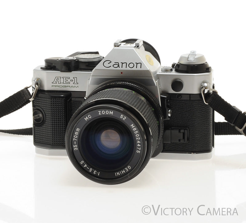 Canon AE-1 Program Chrome 35mm Film SLR Camera 35-70mm Zoom Lens [EXC]