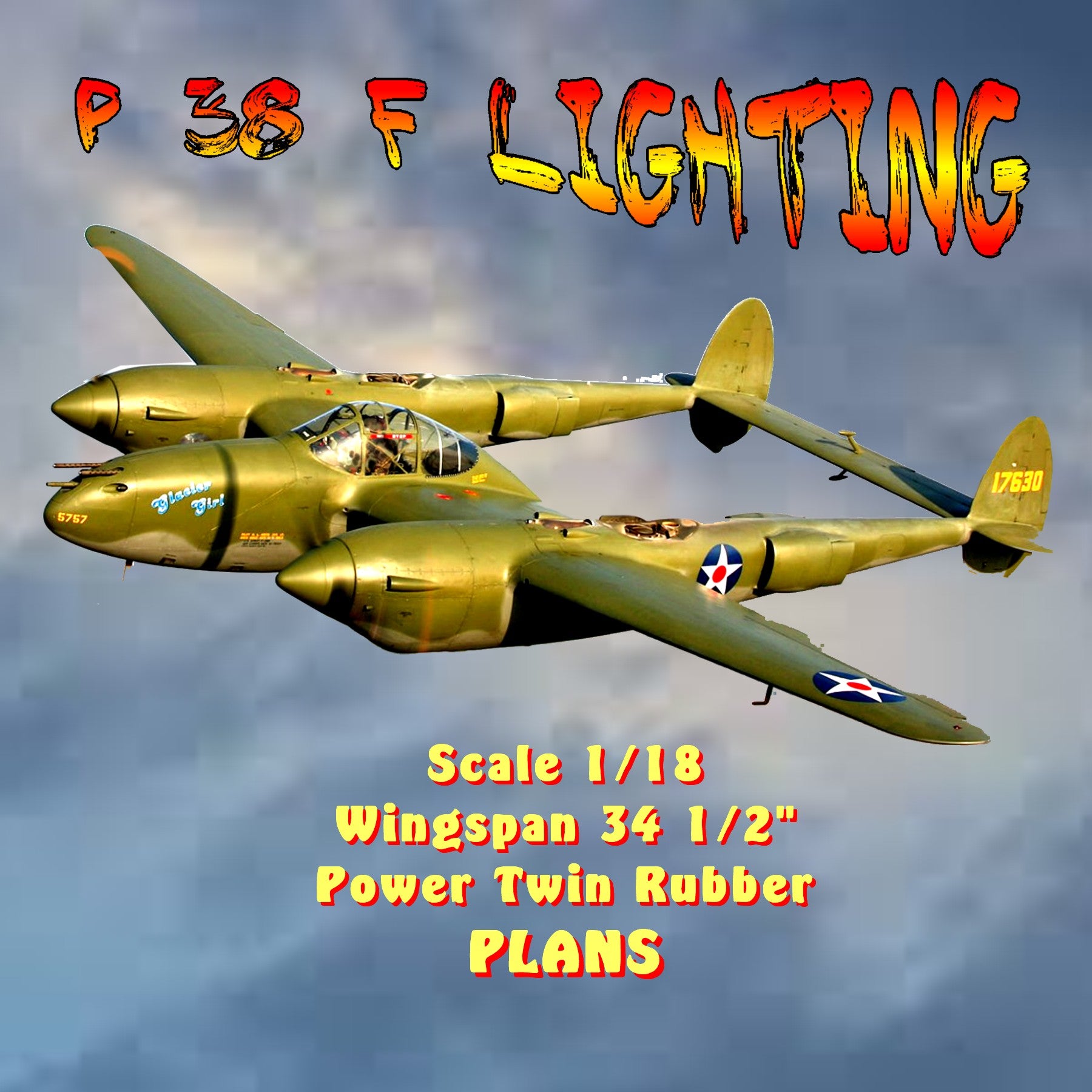 Full Size Printed Plan P 38 F Lighting Scale 1/18 Wingspan 34 1/2