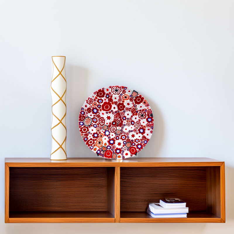 MURANO LINEA GLASS ムラノ レッド ミルフィオリ プレート 皿