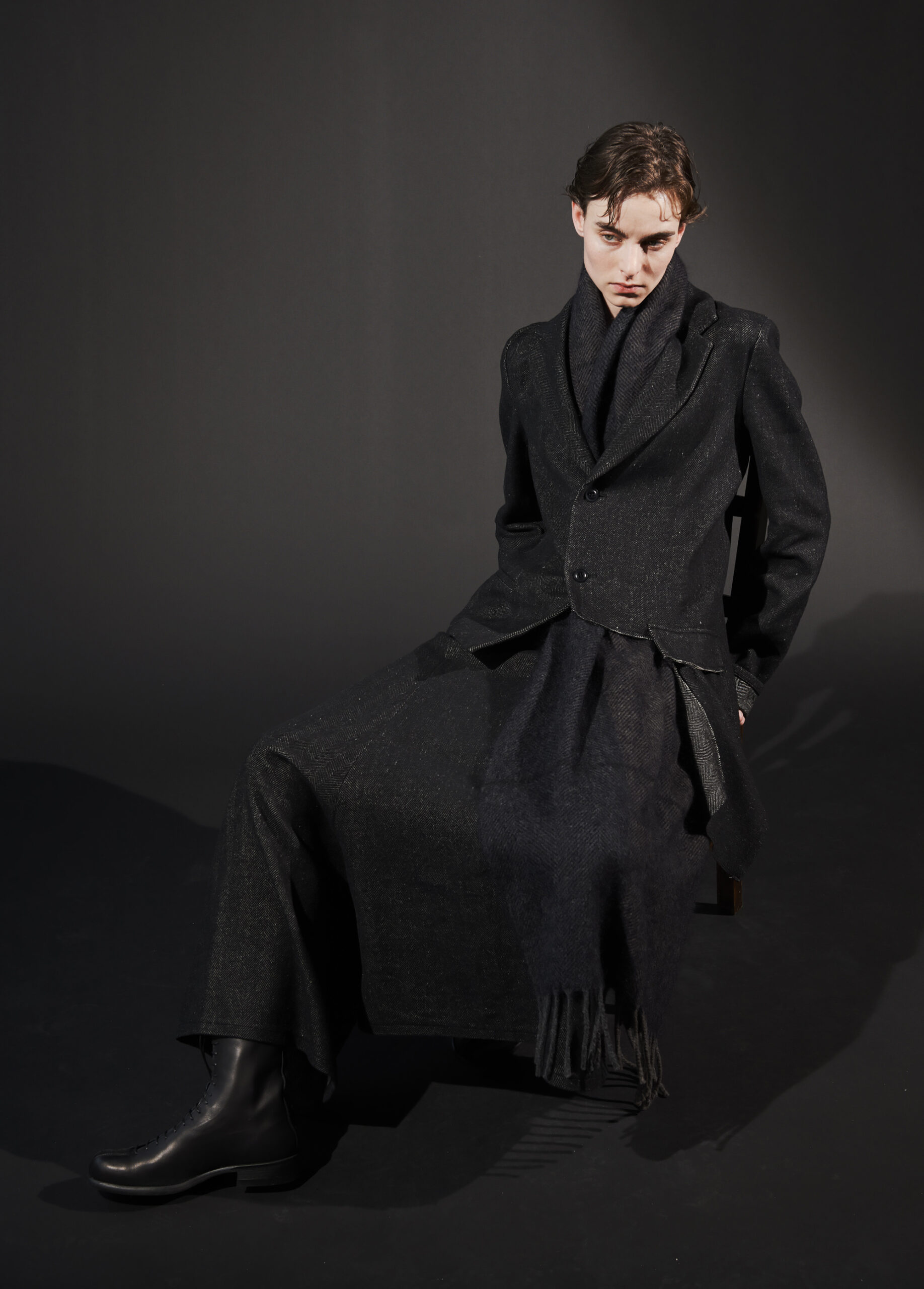 Y's ワイズ ヨウジヤマモト縮絨ウール一重 フード ショートコート黒