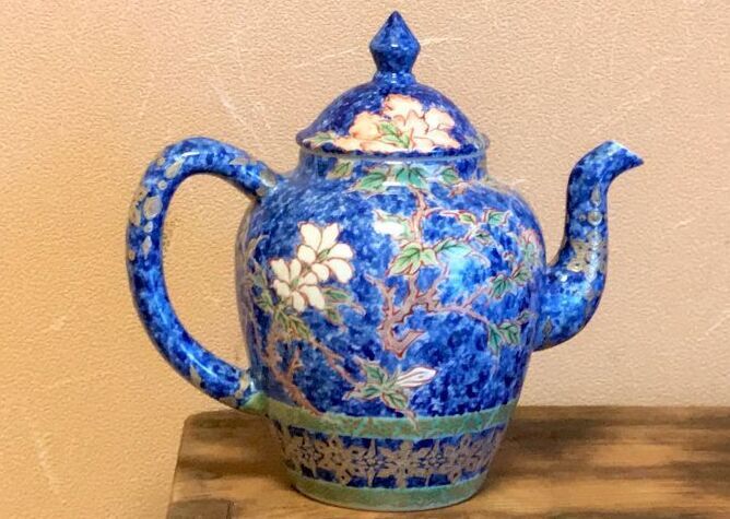 青華 染付 瓔珞文蓋碗 茶藝 在銘 加藤清昌 蓋付碗 煎茶碗 茶道具 茶器