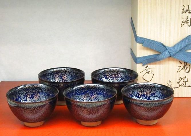 故、加藤仁 作 油滴天目碗6客揃 故、加藤仁作油