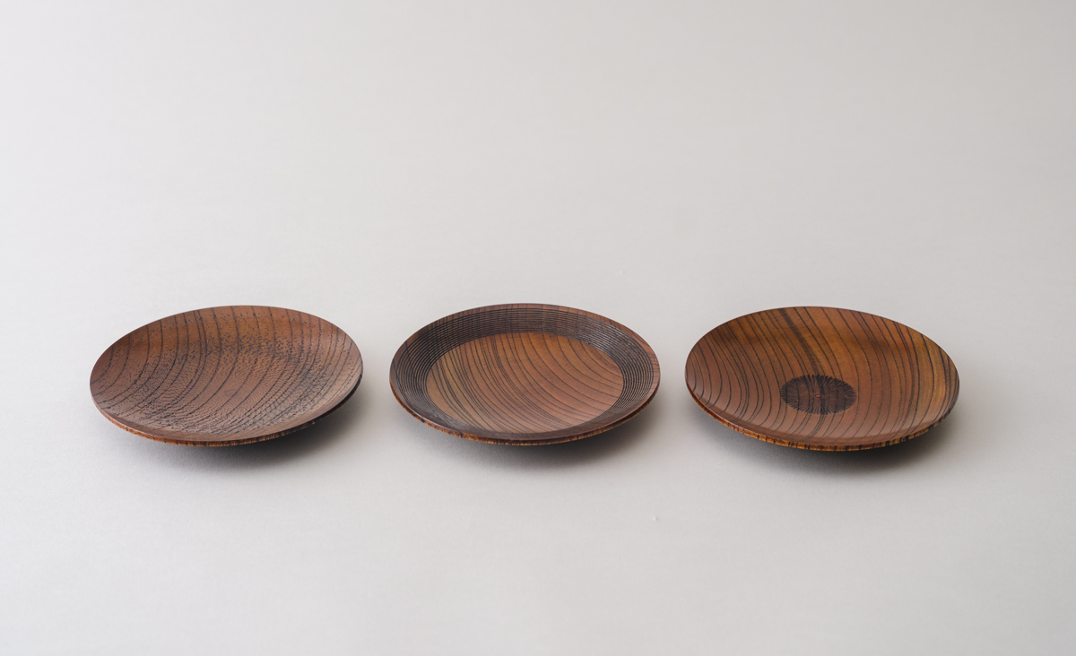 山中漆器の銘々皿5枚 山中塗 銘々皿 拭漆 加飾挽絵