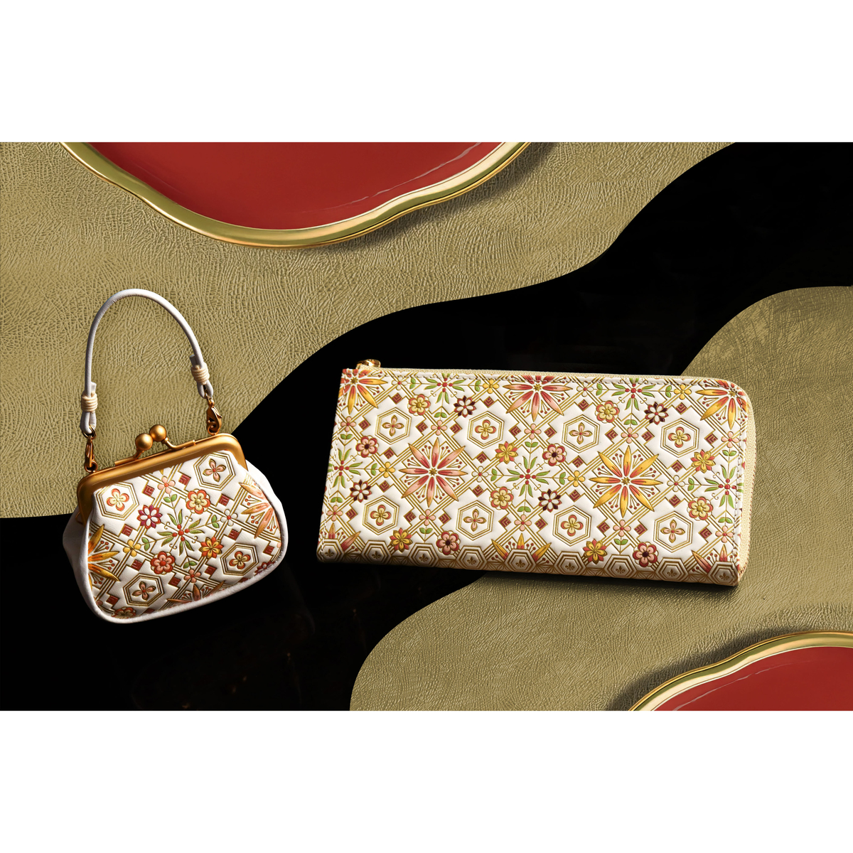 浅草文庫 かぜとゆき限定 がま口 金彩花菱柄 | かぜとゆきオンライン