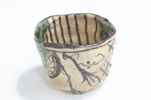 柳瀬美術店 / 鈴木五郎「織部ぐいのみ」共箱[SUZUKI Goro]Sake cup