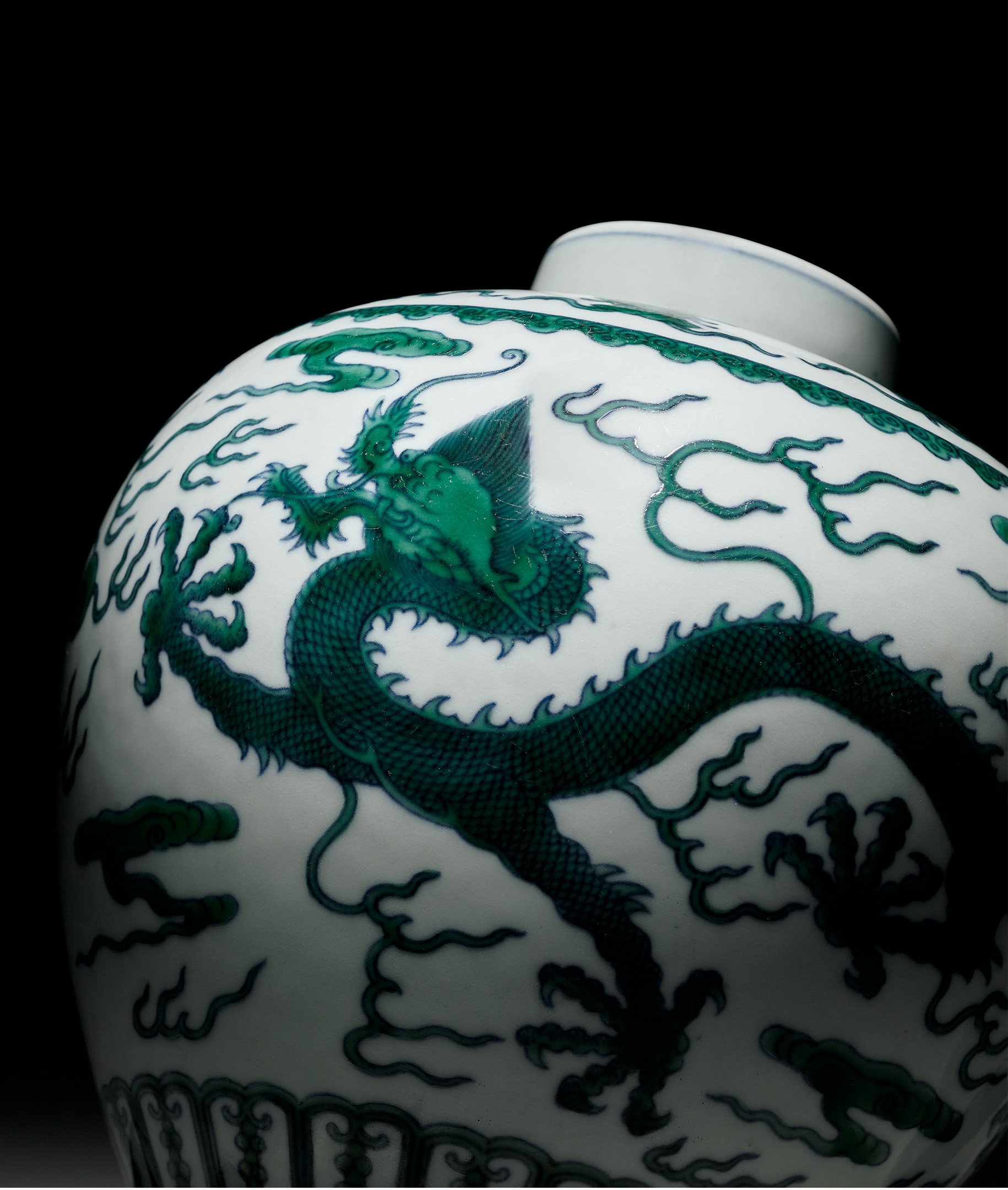 清・道光年製・古陶瓷品・官窯・綠彩・龍紋・蓋罐』極細