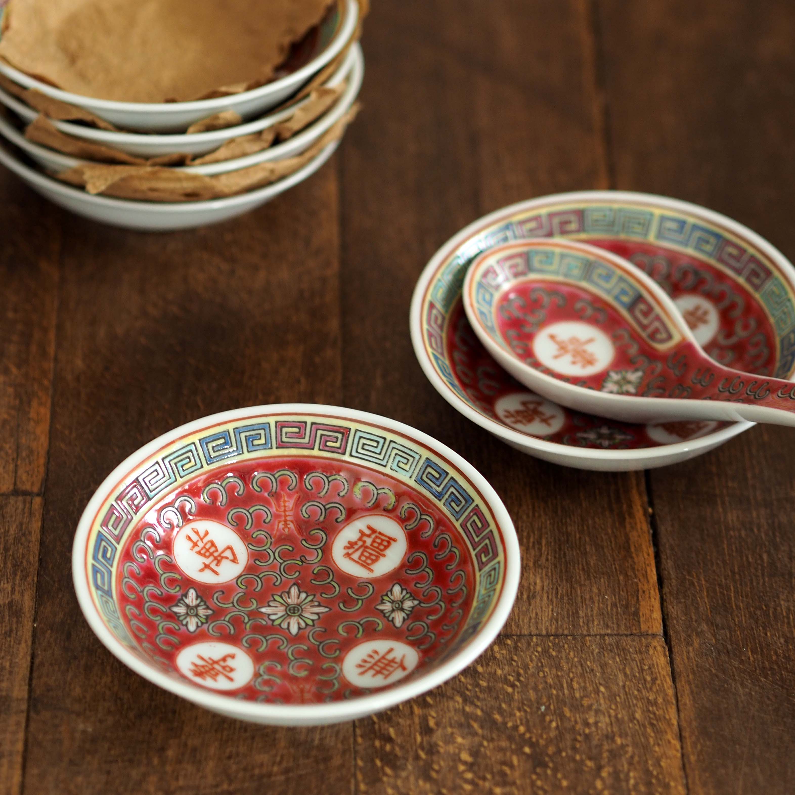 平形絵皿、6枚、14cm（粉彩・中国・景徳鎮)、未使用 中国景徳鎮