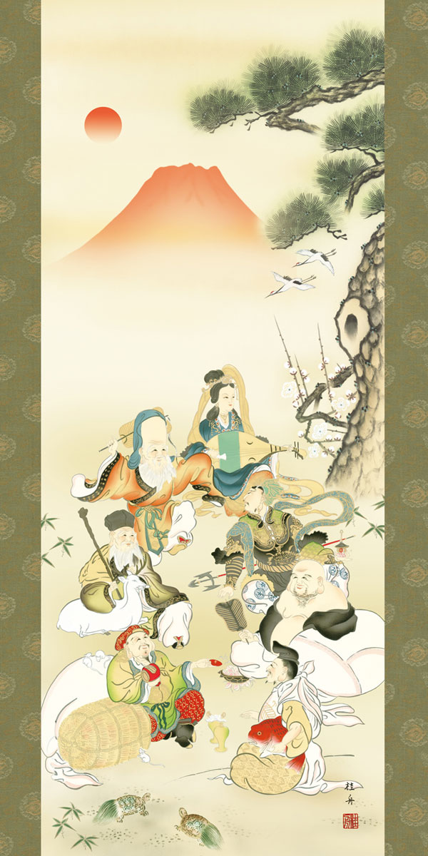 掛け軸 粟野観鳳 『 海老と貝 』 絹本 希少 軸装 茶道具 掛軸 美品 です。