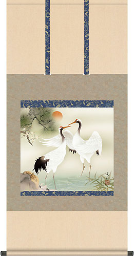 真作/伊藤渓水/松上双鶴図/絹表装/布袋屋掛軸HC-908 真作/伊藤渓水/松