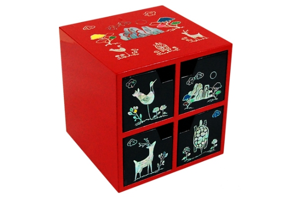 中国伝統螺鈿漆器ジュエリーボックス（内側も螺鈿装飾・純手工制作