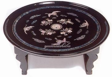 韓国螺鈿漆塗り丸お膳鶴牡丹柄小 テーブル・お膳丸型 夢市場本店【韓国