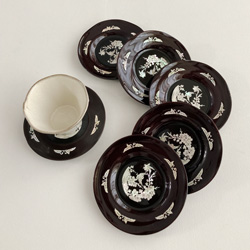 骨董品 螺鈿蒔絵黒塗り茶托 金巻絵茶托 Traditional Japanese 骨董品