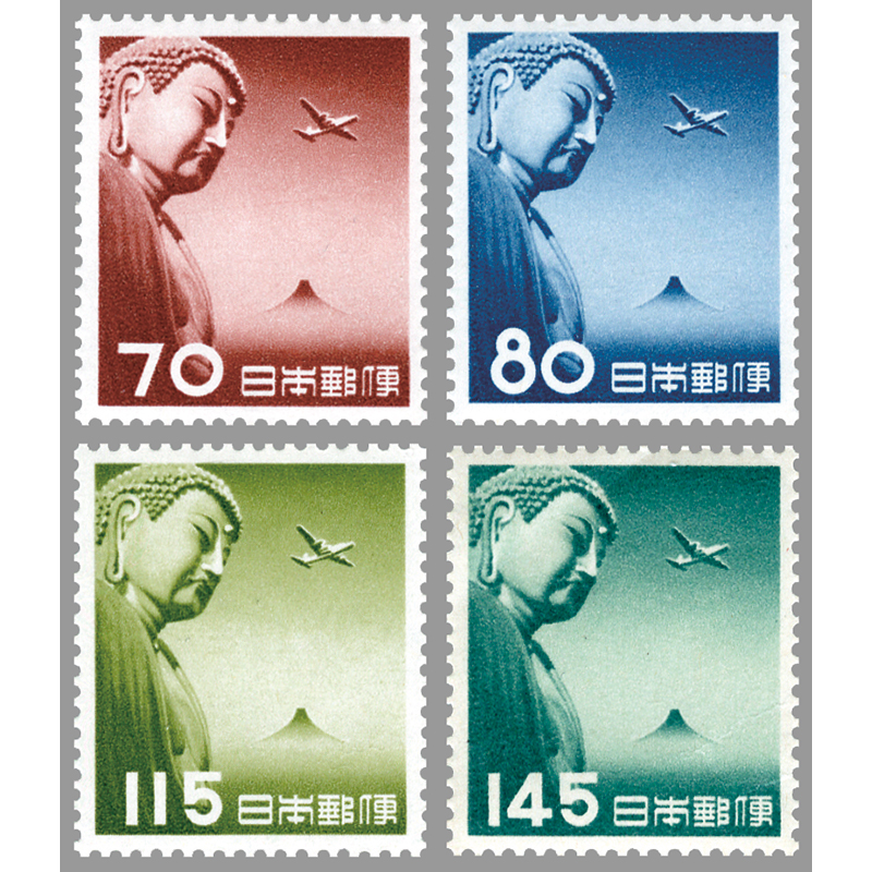 使用済切手】航空切手 大仏航空115円 シート 昭和33年 1953年 使用済