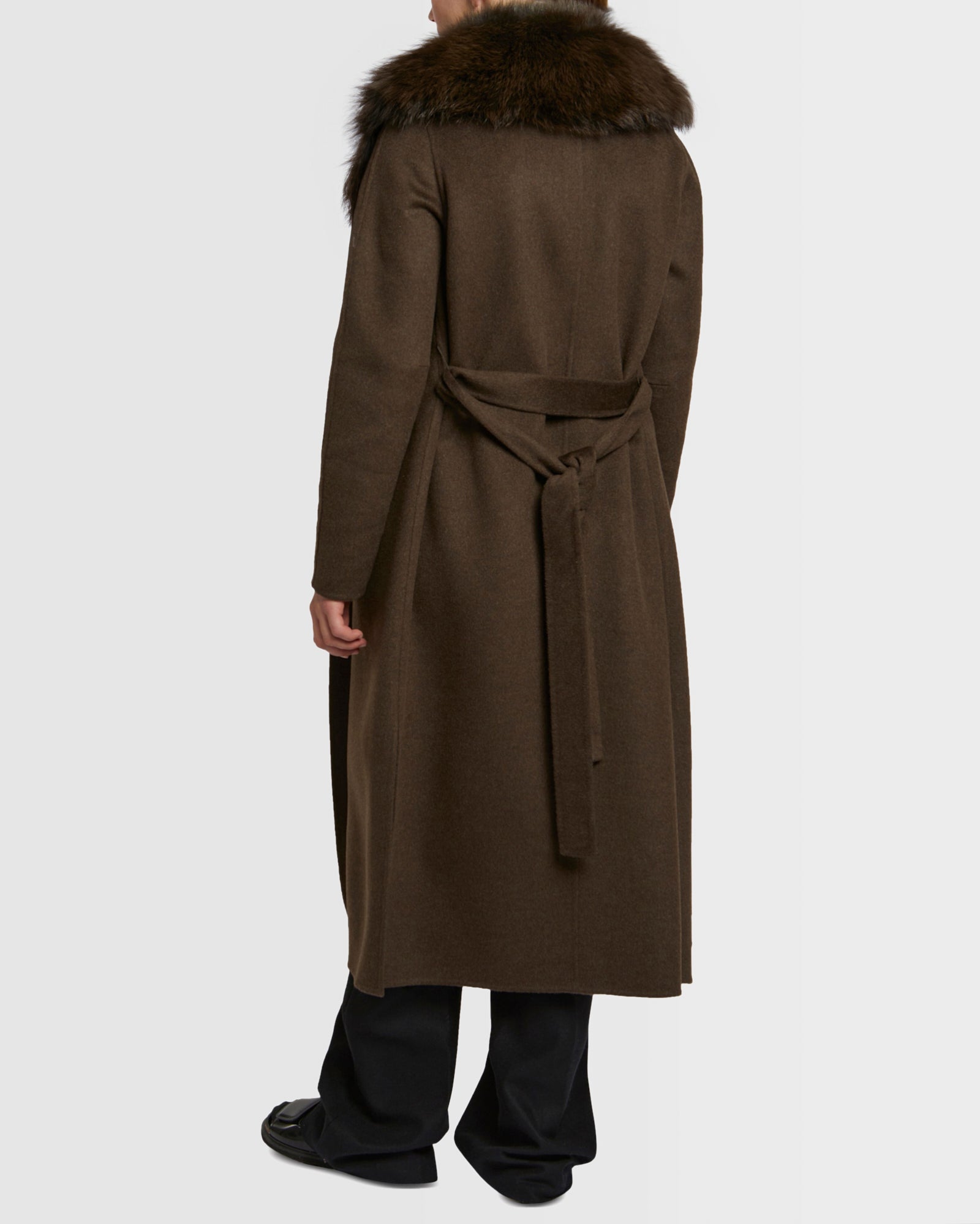 Cashmere wool coat with fox fur - khaki - Yves Salomon