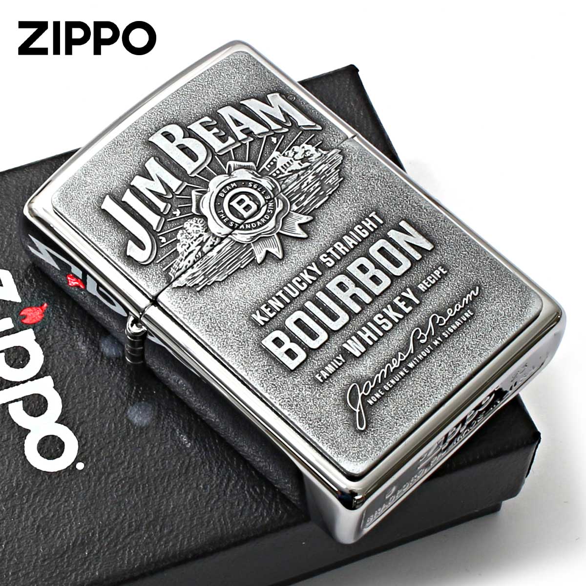 Zippo ジッポー ジムビーム 酒 ロゴ クロムメッキ エンブレム貼り Jim