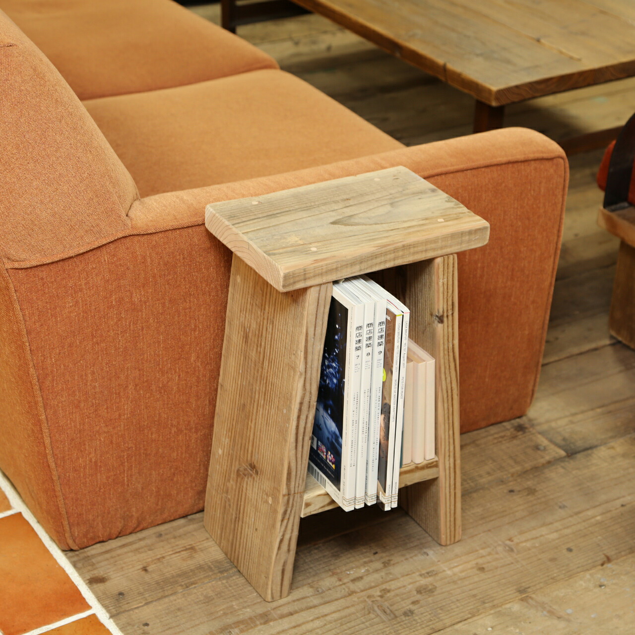 OLD ASHIBA（足場板古材）踏み台スツール（中棚付き） 高さ500mm