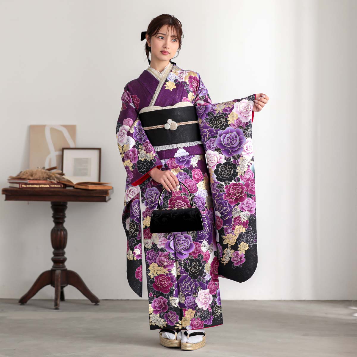 振袖：R1188 紫 薔薇☆(絹)│ 振袖レンタル │ 京都着物レンタル夢館