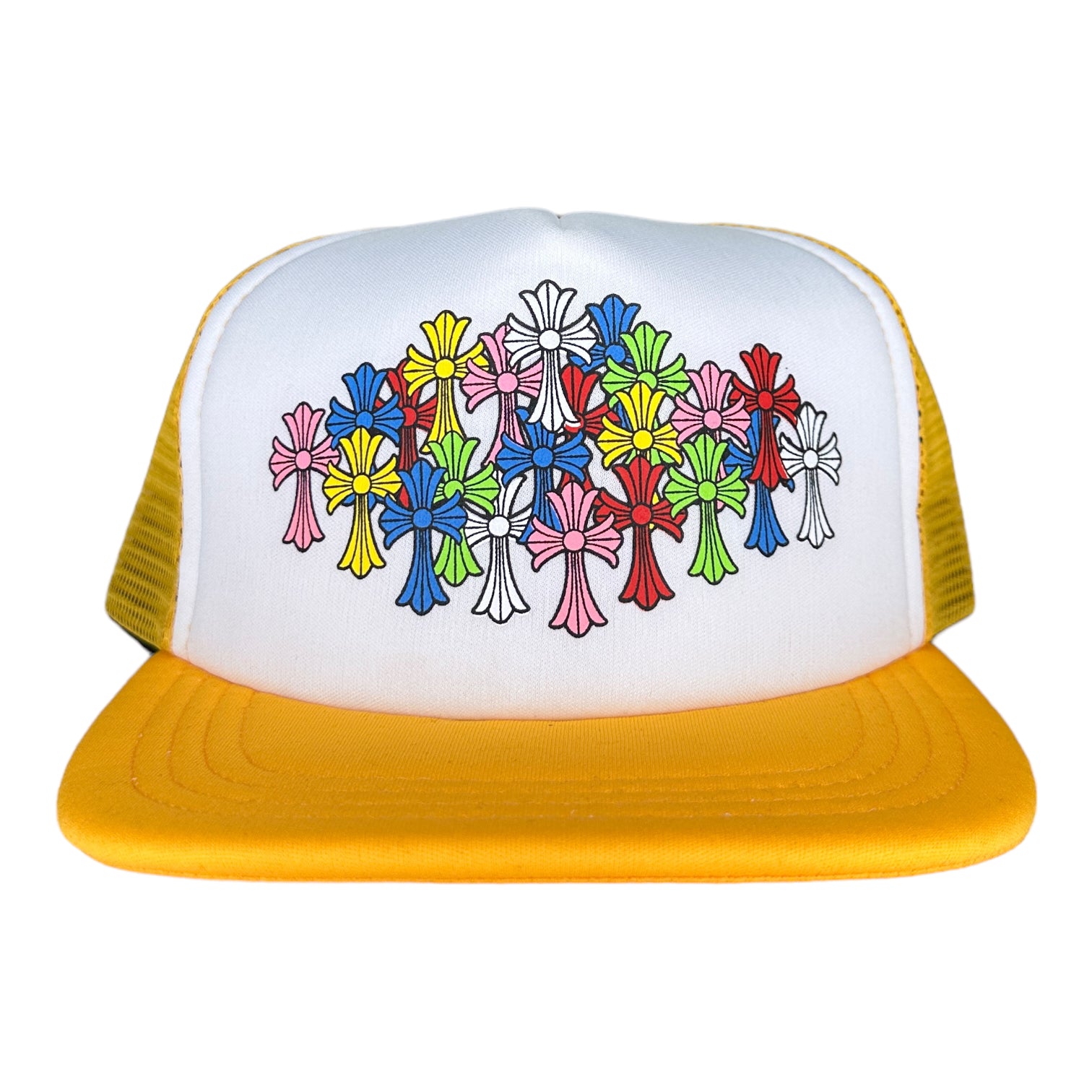 Chrome Hearts Multi Color Crosses Yellow/White Trucker Hat – WyCo