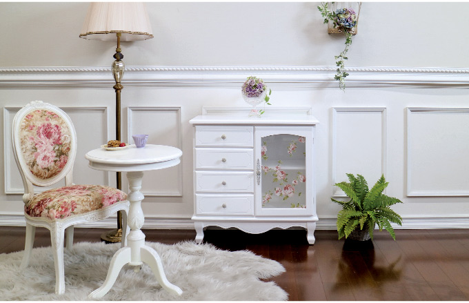 カトラリーキャビネット ホワイトローズ フレンチテイスト 姫家具 姫系