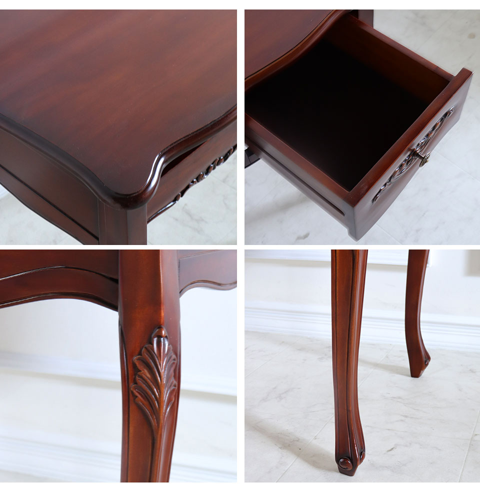 イタリアGiglio社マホガニー木製サイドテーブル ガラス天板2つ引き出し