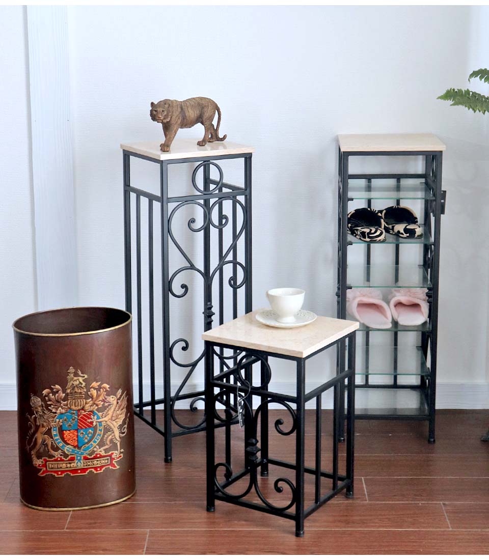 アンティーク 真鍮カフェテーブル サイドテーブル 花台 大理石