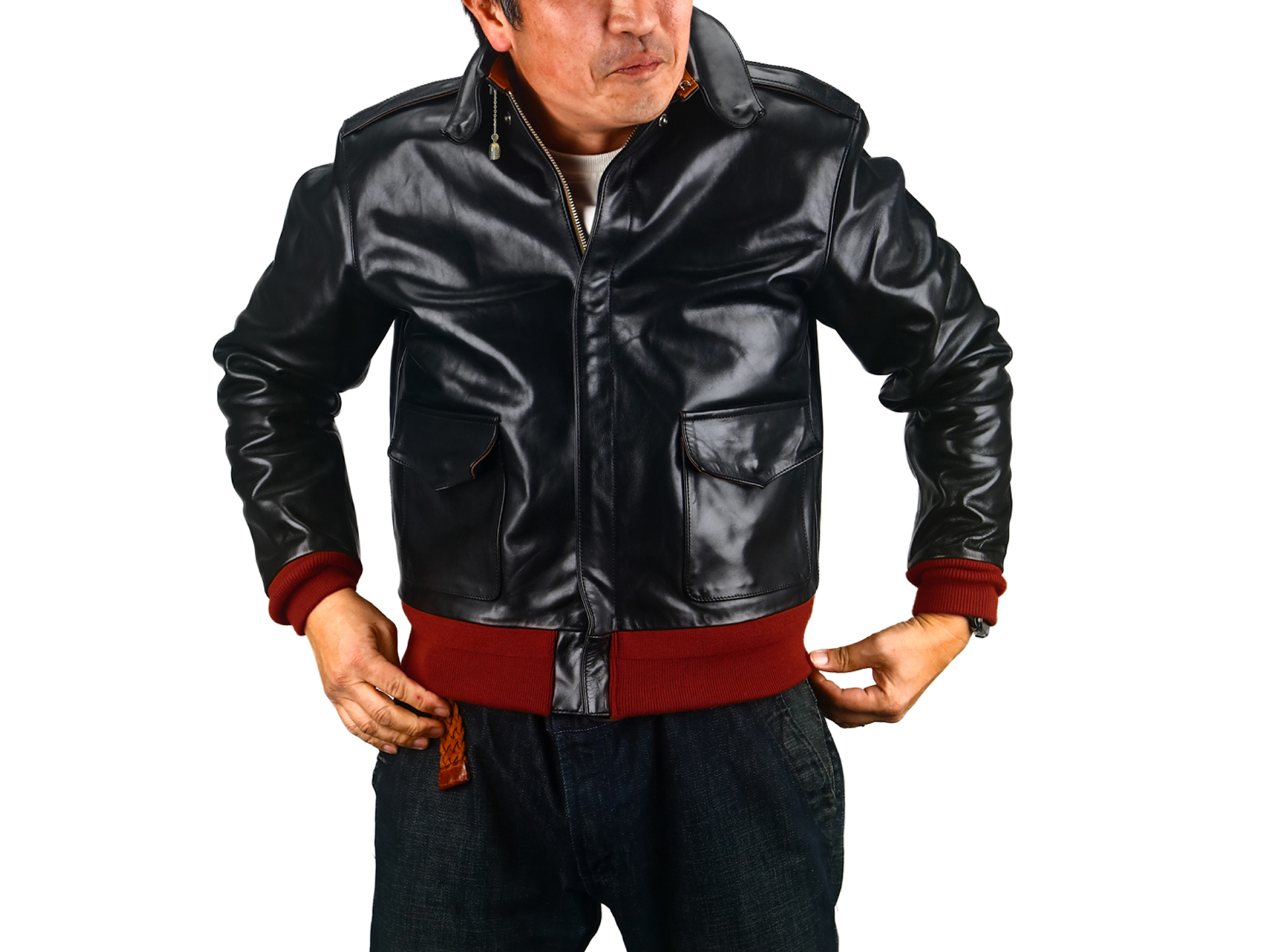 ホースハイド TYPE A-2 赤リブ/カプリベル