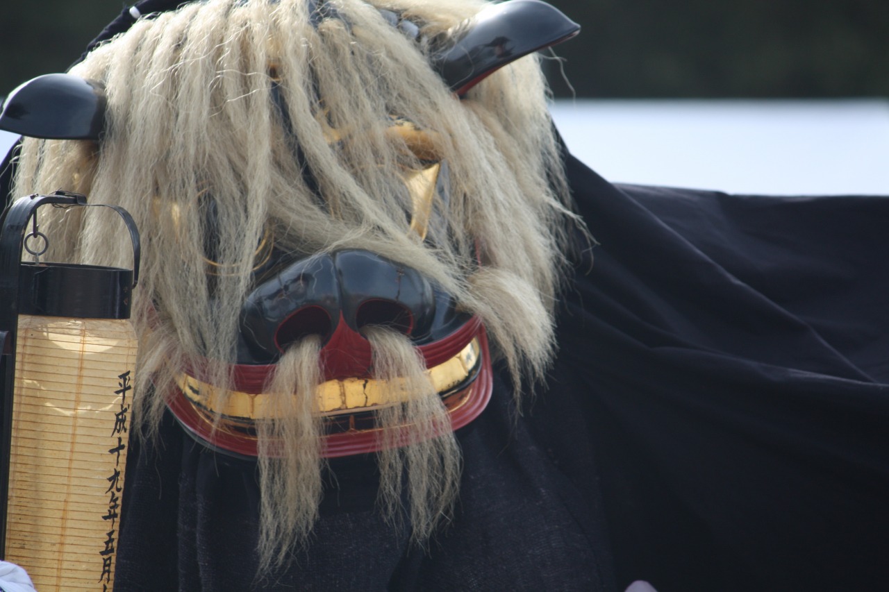 専用特製ケース付 山形県 置賜 黒獅子 獅子舞い 獅子頭 専用特製ケース