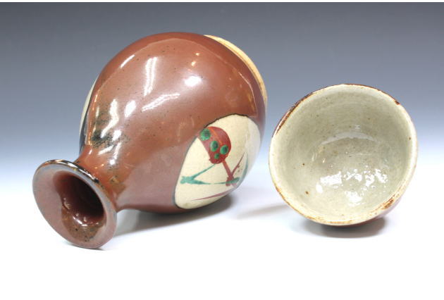 陶芸家 濱田庄司 ？ 赤絵 柿釉 鉄釉 杯 ぐい呑 酒器 箱なし 民藝 民芸