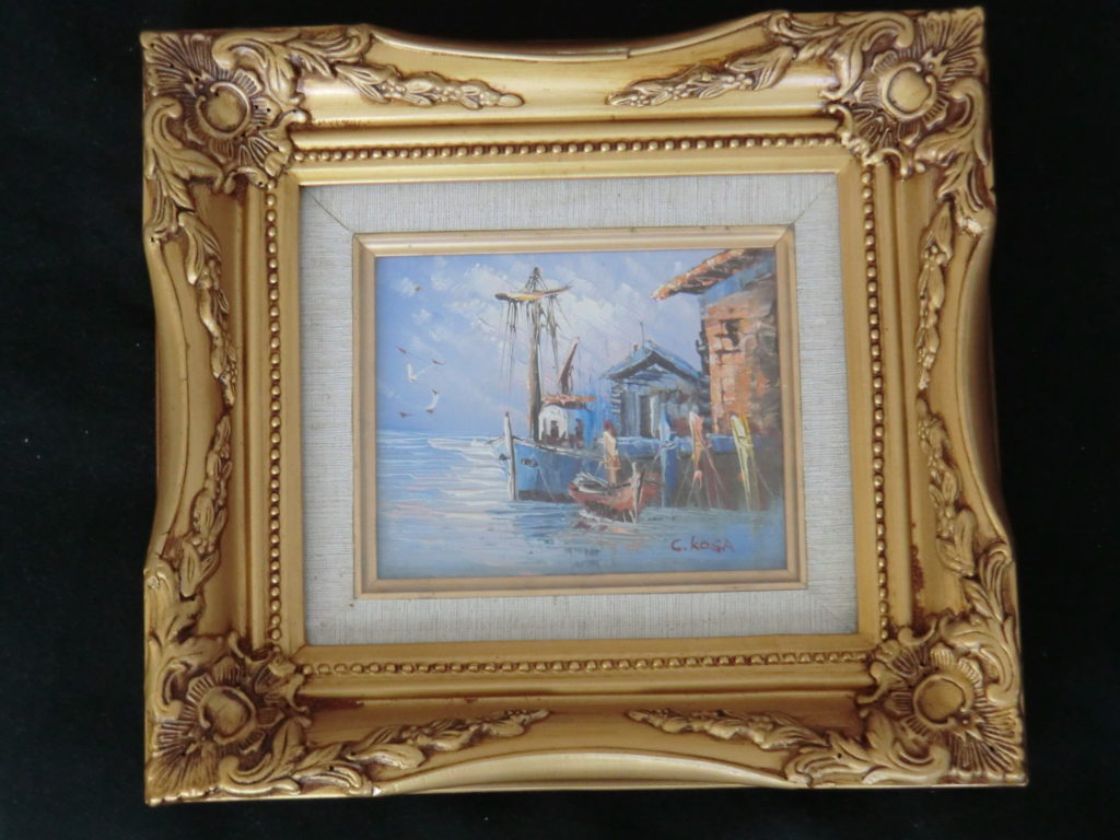 油彩画 入江の風景 作者不明 サイン有り 油彩画 入江の風景 作者不明