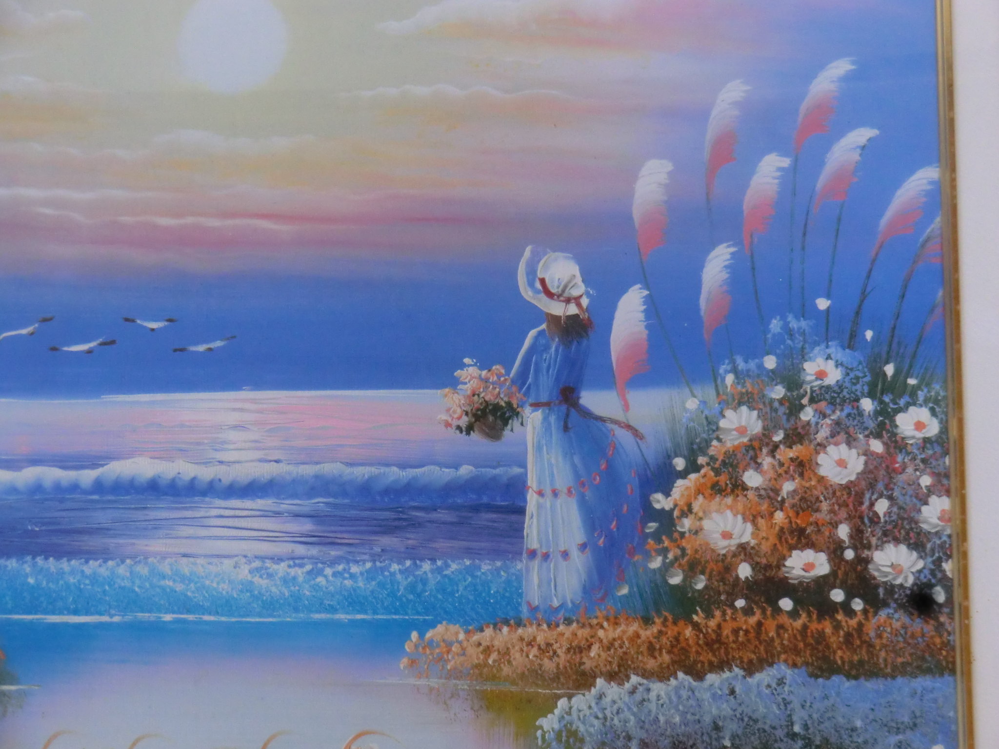 作者不詳 夕陽に映えるお花畑 油彩画 | 八事商事 | 絵画レンタル