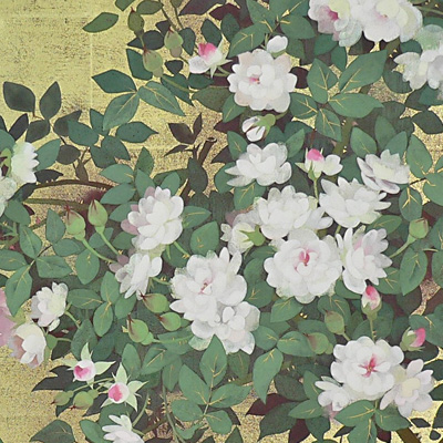 湯口絵美子日本画 薔薇ノ花サク（ブルー・バユー） 湯口絵美子日本画